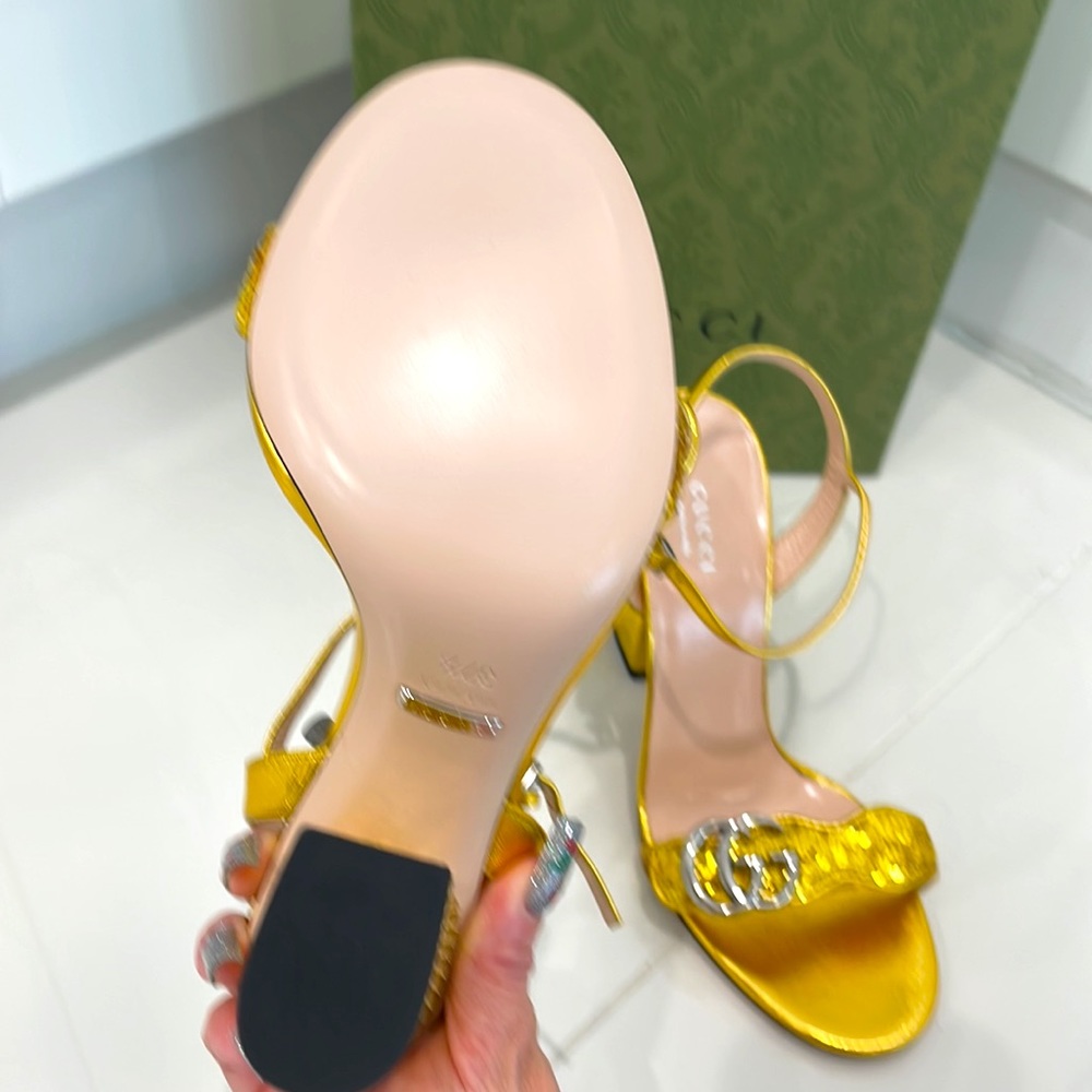 Gucci Gold Sequined Marmont Heel - Picture 6 of 10